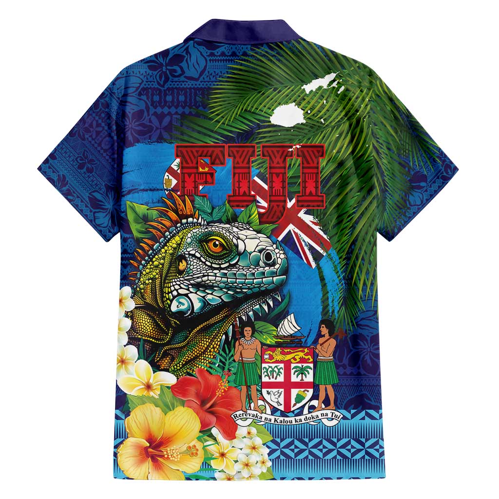 Fiji Iguana-Coat of Arms Family Matching Tank Maxi Dress and Hawaiian Shirt with Hibiscus and Plumeria Palm Tree Tapa Art