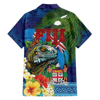 Fiji Iguana-Coat of Arms Hawaiian Shirt with Hibiscus and Plumeria Palm Tree Tapa Art