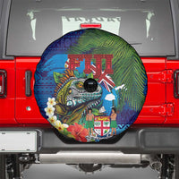 Fiji Iguana-Coat of Arms Spare Tire Cover with Hibiscus and Plumeria Palm Tree Tapa Art
