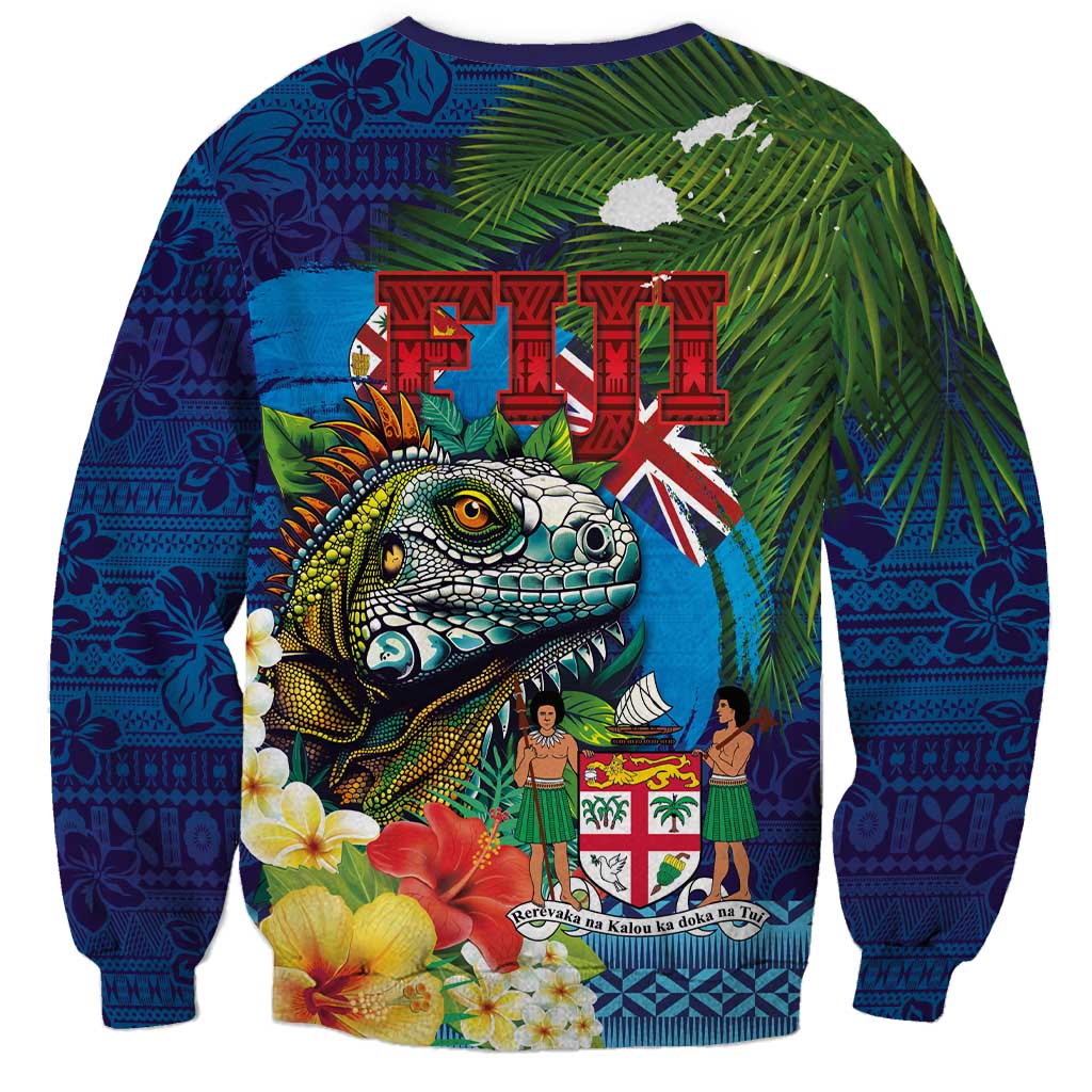 Fiji Iguana-Coat of Arms Sweatshirt with Hibiscus and Plumeria Palm Tree Tapa Art