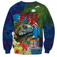 Fiji Iguana-Coat of Arms Sweatshirt with Hibiscus and Plumeria Palm Tree Tapa Art