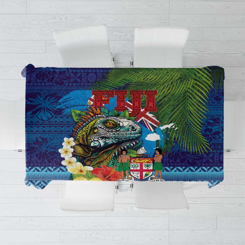 Fiji Iguana-Coat of Arms Tablecloth with Hibiscus and Plumeria Palm Tree Tapa Art