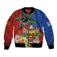 Personalised Fiji and Rotuma Together Bomber Jacket Fjian Masi and Pacific Pattern Mix Culture