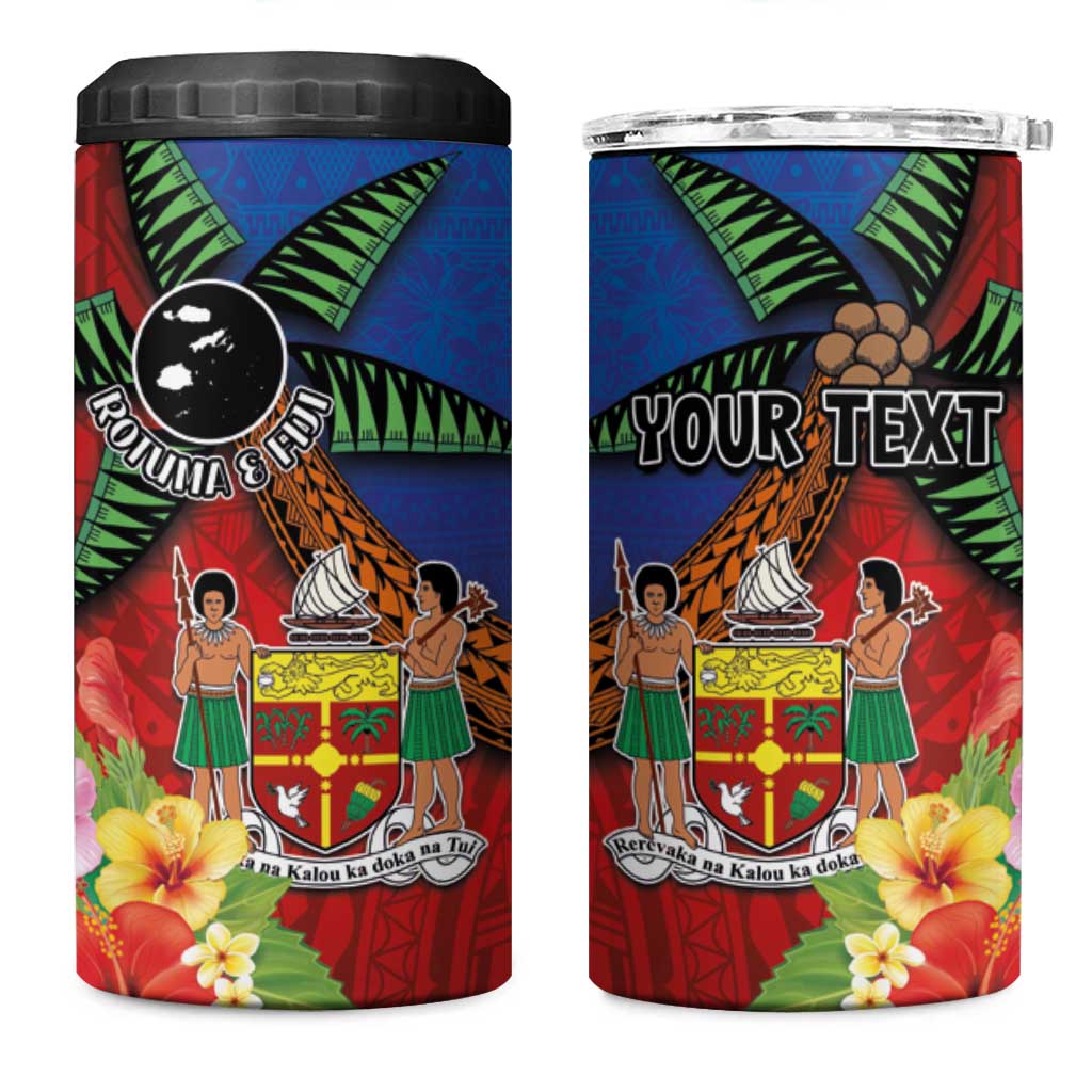 Personalised Fiji and Rotuma Together 4 in 1 Can Cooler Tumbler Fjian Masi and Pacific Pattern Mix Culture