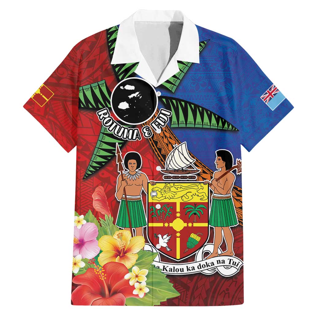 Personalised Fiji and Rotuma Together Family Matching Mermaid Dress and Hawaiian Shirt Fjian Masi and Pacific Pattern Mix Culture