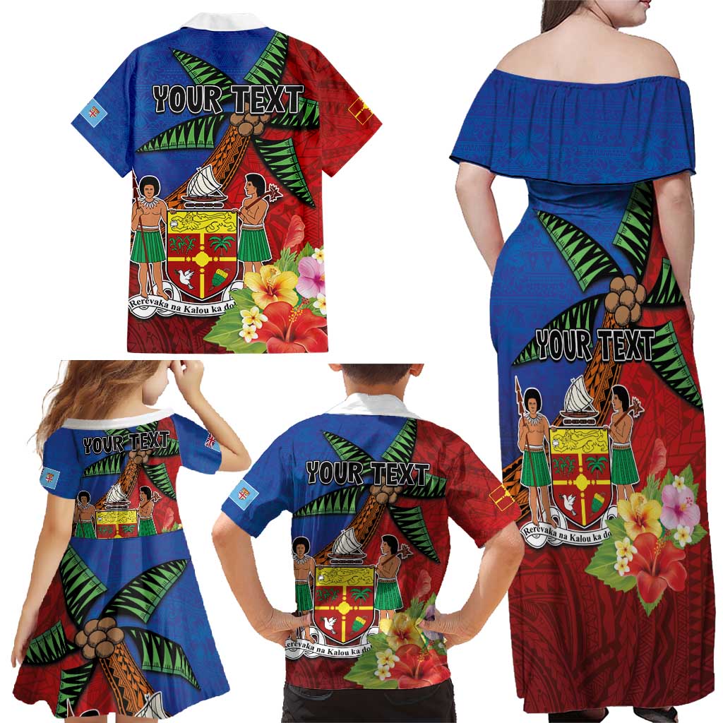 Personalised Fiji and Rotuma Together Family Matching Off Shoulder Maxi Dress and Hawaiian Shirt Fjian Masi and Pacific Pattern Mix Culture