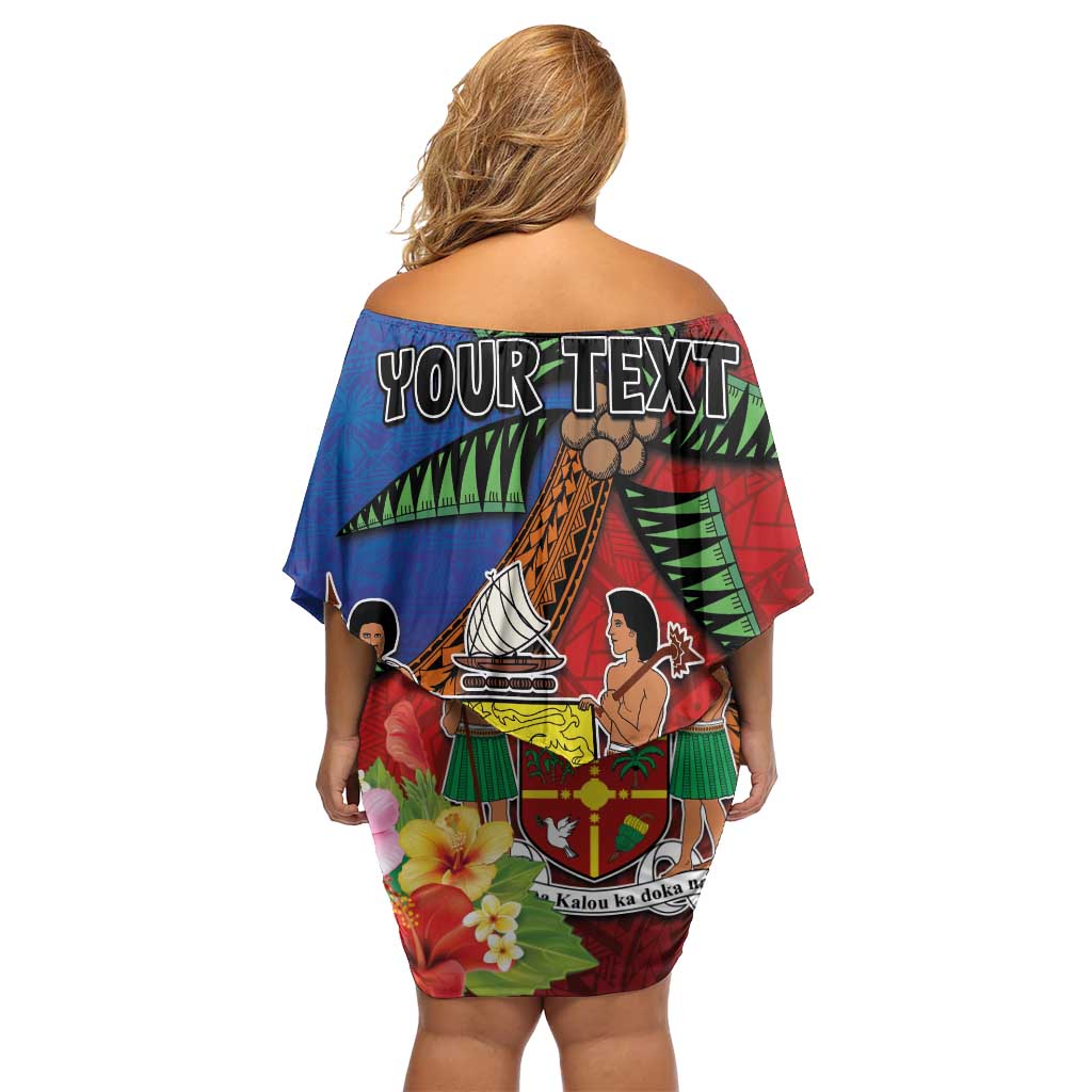 Personalised Fiji and Rotuma Together Family Matching Off Shoulder Short Dress and Hawaiian Shirt Fjian Masi and Pacific Pattern Mix Culture