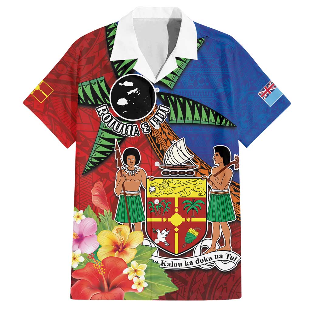 Personalised Fiji and Rotuma Together Family Matching Summer Maxi Dress and Hawaiian Shirt Fjian Masi and Pacific Pattern Mix Culture