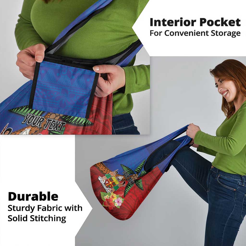 Personalised Fiji and Rotuma Together Grocery Bag Fjian Masi and Pacific Pattern Mix Culture