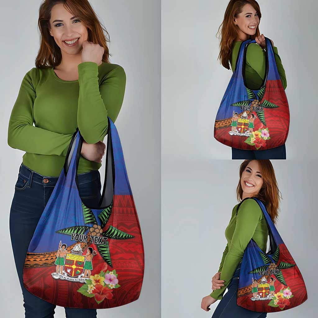 Personalised Fiji and Rotuma Together Grocery Bag Fjian Masi and Pacific Pattern Mix Culture