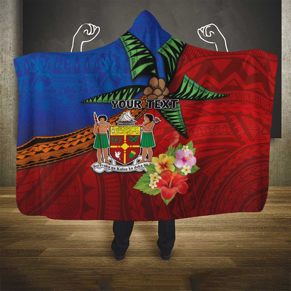 Personalised Fiji and Rotuma Together Hooded Blanket Fjian Masi and Pacific Pattern Mix Culture
