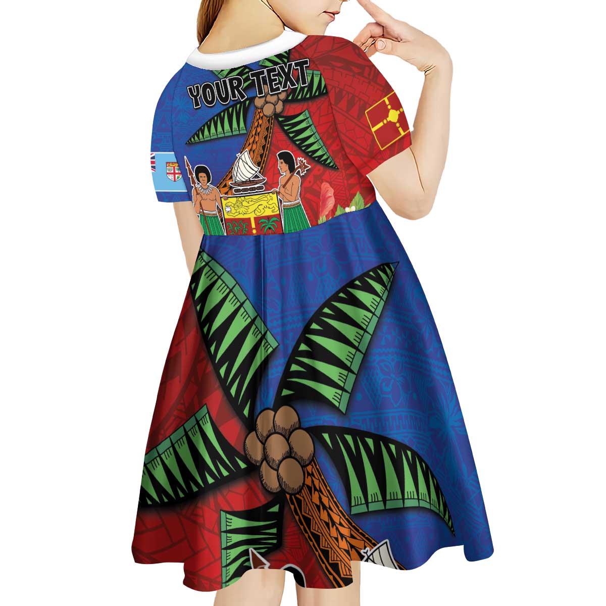 Personalised Fiji and Rotuma Together Kid Short Sleeve Dress Fjian Masi and Pacific Pattern Mix Culture