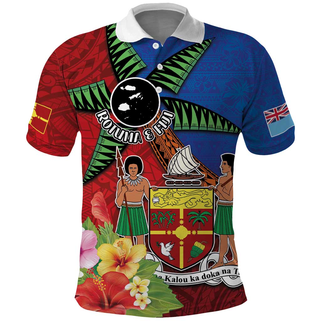Personalised Fiji and Rotuma Together Polo Shirt Fjian Masi and Pacific Pattern Mix Culture