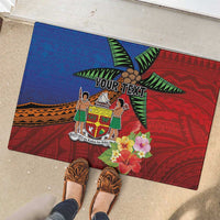 Personalised Fiji and Rotuma Together Rubber Doormat Fjian Masi and Pacific Pattern Mix Culture