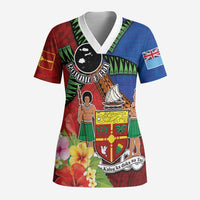 Personalised Fiji and Rotuma Together Scrub Top Fjian Masi and Pacific Pattern Mix Culture - Polynesian Pride