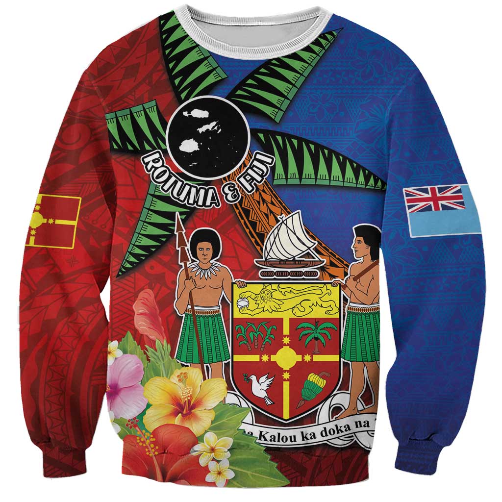 Personalised Fiji and Rotuma Together Sweatshirt Fjian Masi and Pacific Pattern Mix Culture