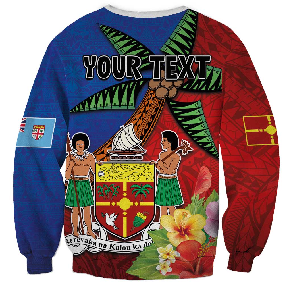 Personalised Fiji and Rotuma Together Sweatshirt Fjian Masi and Pacific Pattern Mix Culture