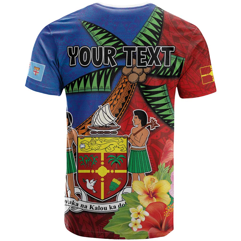 Personalised Fiji and Rotuma Together T Shirt Fjian Masi and Pacific Pattern Mix Culture