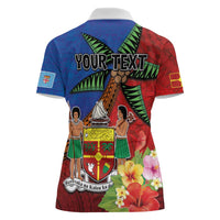 Personalised Fiji and Rotuma Together Women Polo Shirt Fjian Masi and Pacific Pattern Mix Culture