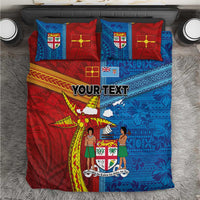 Personalised Fiji and Rotuma Together Bedding Set Tapa and Pacific Art Pattern with Cultural Emblems Half Style