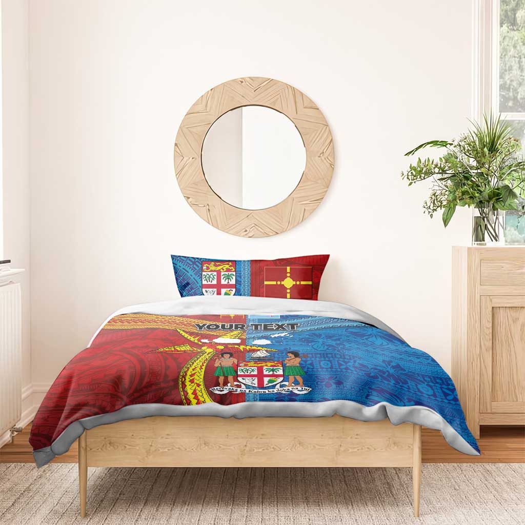 Personalised Fiji and Rotuma Together Bedding Set Tapa and Pacific Art Pattern with Cultural Emblems Half Style