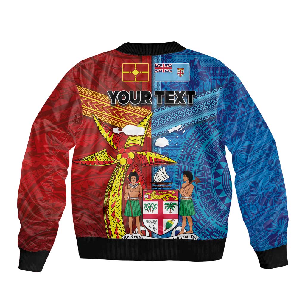 Personalised Fiji and Rotuma Together Bomber Jacket Tapa and Pacific Art Pattern with Cultural Emblems Half Style