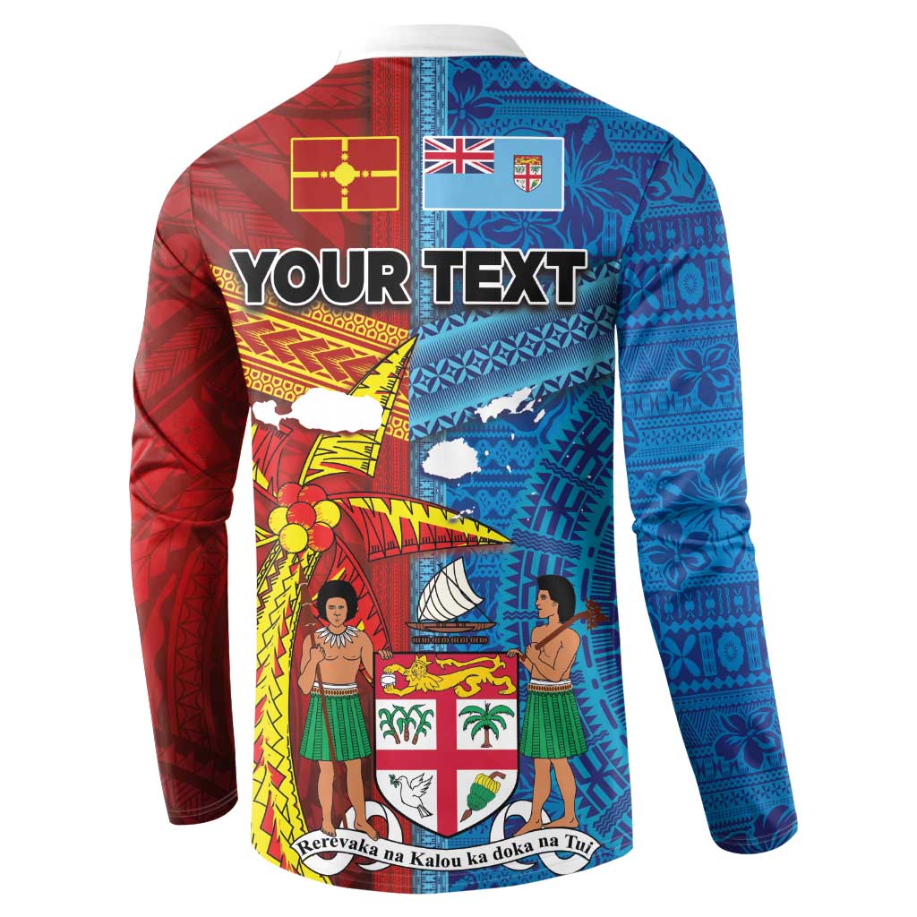 Personalised Fiji and Rotuma Together Button Sweatshirt Tapa and Pacific Art Pattern with Cultural Emblems Half Style