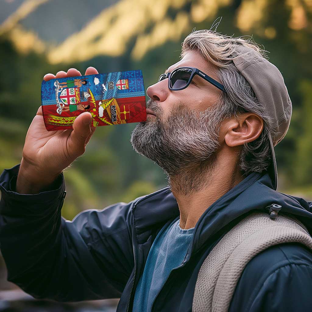 Personalised Fiji and Rotuma Together 4 in 1 Can Cooler Tumbler Tapa and Pacific Art Pattern with Cultural Emblems Half Style