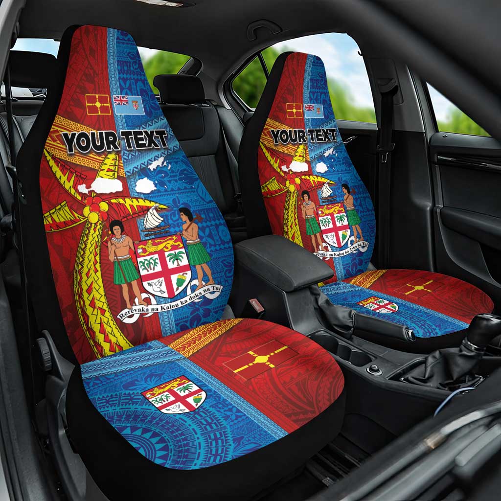 Personalised Fiji and Rotuma Together Car Seat Cover Tapa and Pacific Art Pattern with Cultural Emblems Half Style