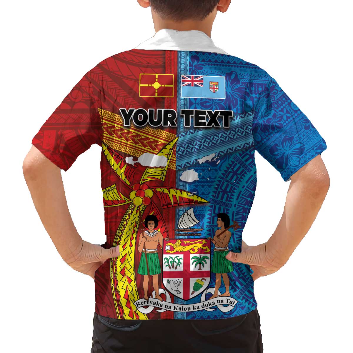 Personalised Fiji and Rotuma Together Family Matching Off The Shoulder Long Sleeve Dress and Hawaiian Shirt Tapa and Pacific Art Pattern with Cultural Emblems Half Style