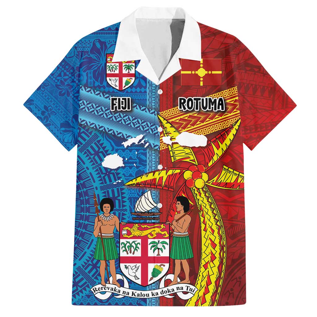 Personalised Fiji and Rotuma Together Family Matching Puletasi and Hawaiian Shirt Tapa and Pacific Art Pattern with Cultural Emblems Half Style