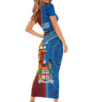 Personalised Fiji and Rotuma Together Family Matching Short Sleeve Bodycon Dress and Hawaiian Shirt Tapa and Pacific Art Pattern with Cultural Emblems Half Style