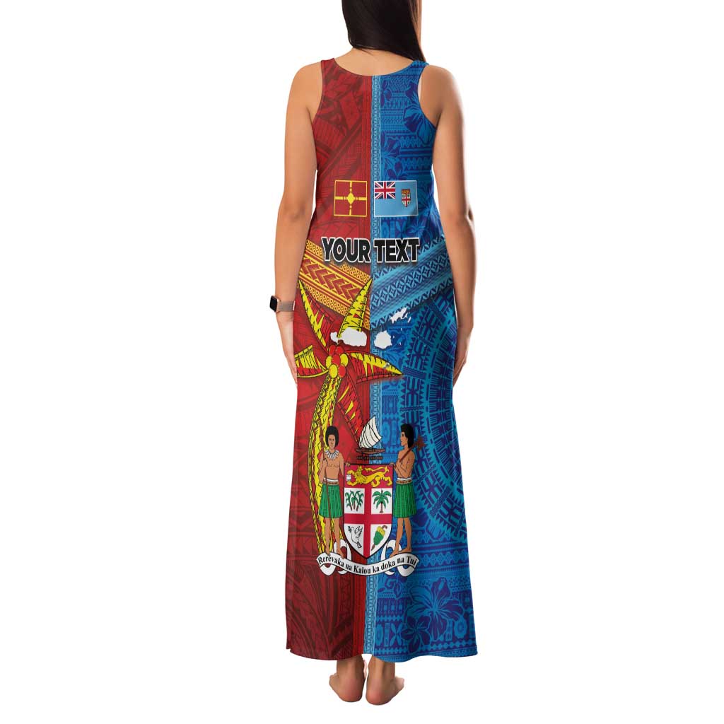 Personalised Fiji and Rotuma Together Family Matching Tank Maxi Dress and Hawaiian Shirt Tapa and Pacific Art Pattern with Cultural Emblems Half Style