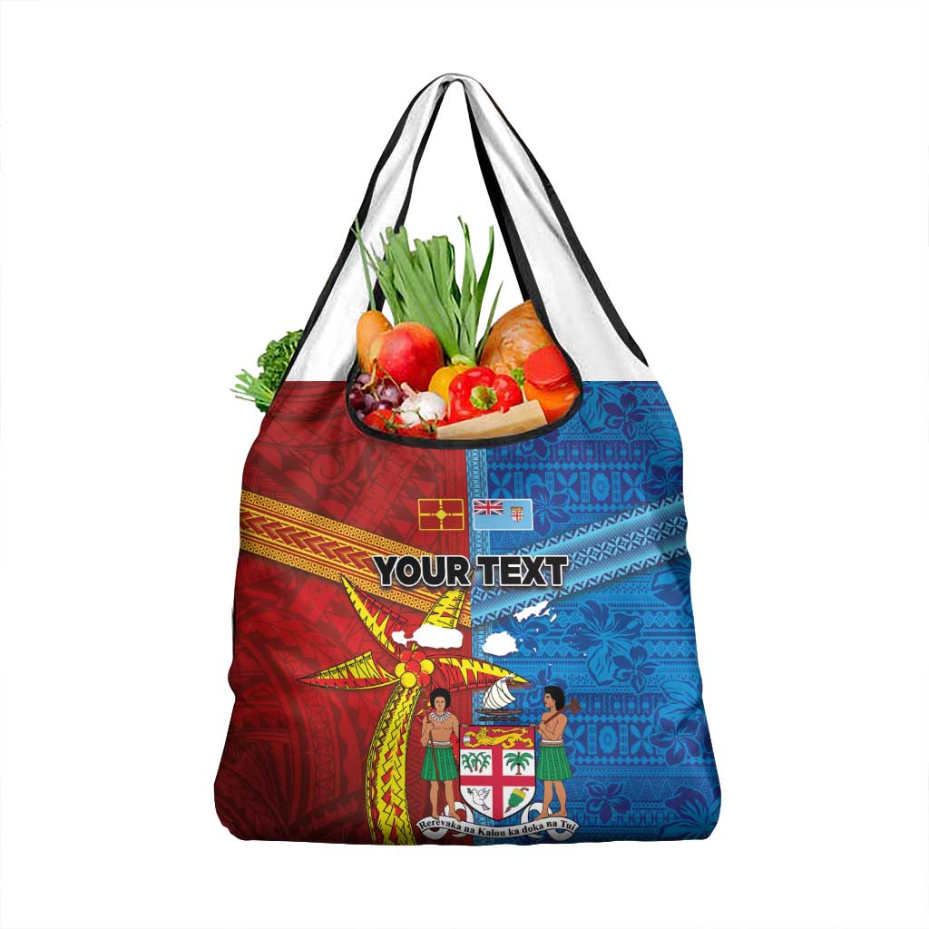 Personalised Fiji and Rotuma Together Grocery Bag Tapa and Pacific Art Pattern with Cultural Emblems Half Style