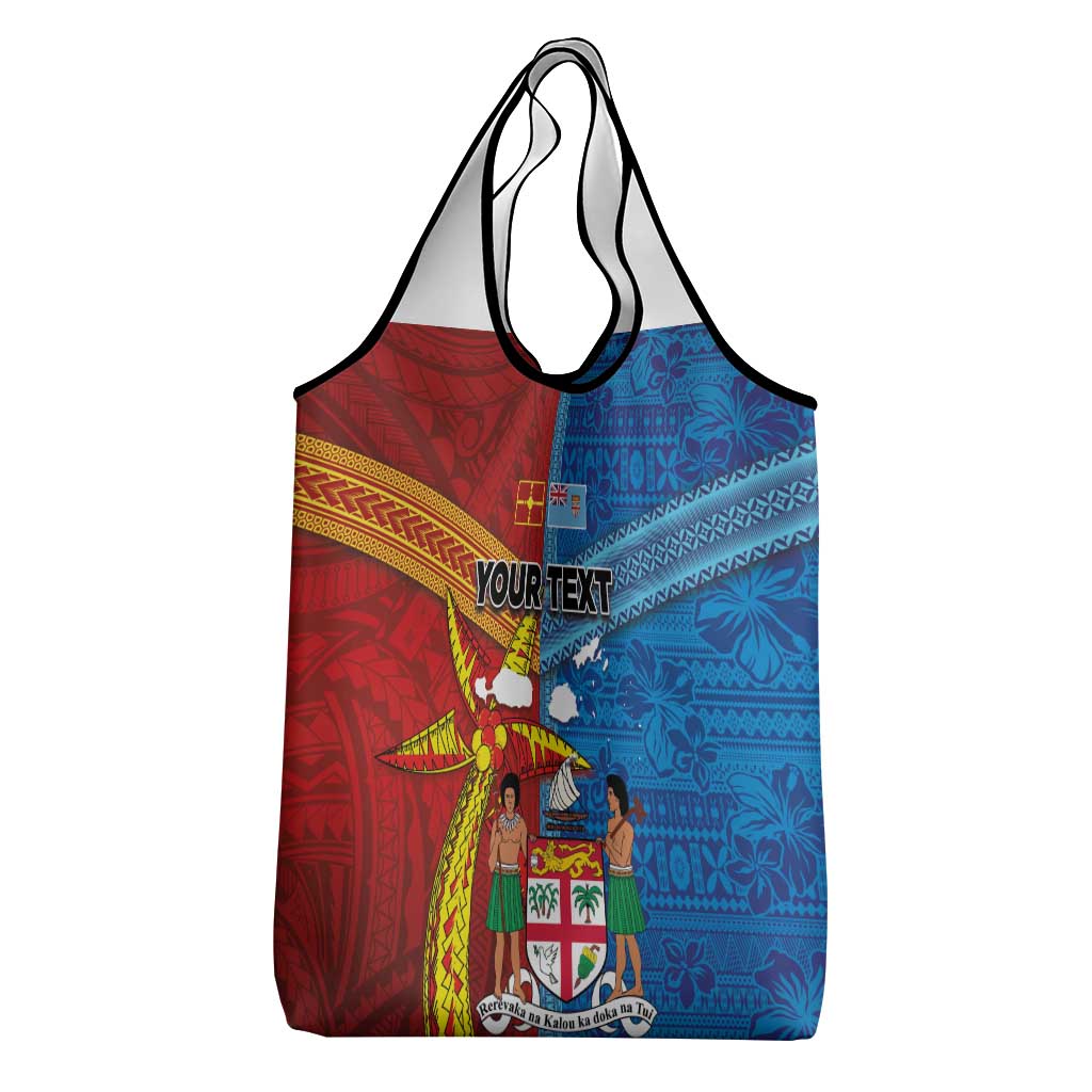Personalised Fiji and Rotuma Together Grocery Bag Tapa and Pacific Art Pattern with Cultural Emblems Half Style