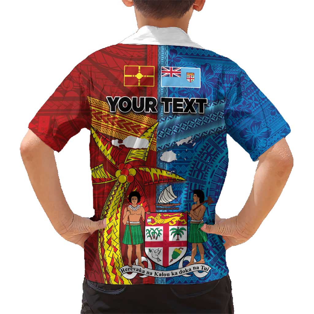 Personalised Fiji and Rotuma Together Hawaiian Shirt Tapa and Pacific Art Pattern with Cultural Emblems Half Style