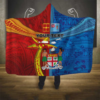 Personalised Fiji and Rotuma Together Hooded Blanket Tapa and Pacific Art Pattern with Cultural Emblems Half Style