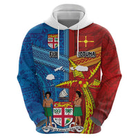 Personalised Fiji and Rotuma Together Hoodie Tapa and Pacific Art Pattern with Cultural Emblems Half Style