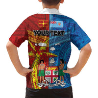 Personalised Fiji and Rotuma Together Kid Hawaiian Shirt Tapa and Pacific Art Pattern with Cultural Emblems Half Style