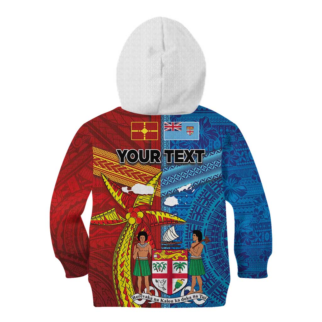 Personalised Fiji and Rotuma Together Kid Hoodie Tapa and Pacific Art Pattern with Cultural Emblems Half Style