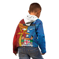 Personalised Fiji and Rotuma Together Kid Hoodie Tapa and Pacific Art Pattern with Cultural Emblems Half Style