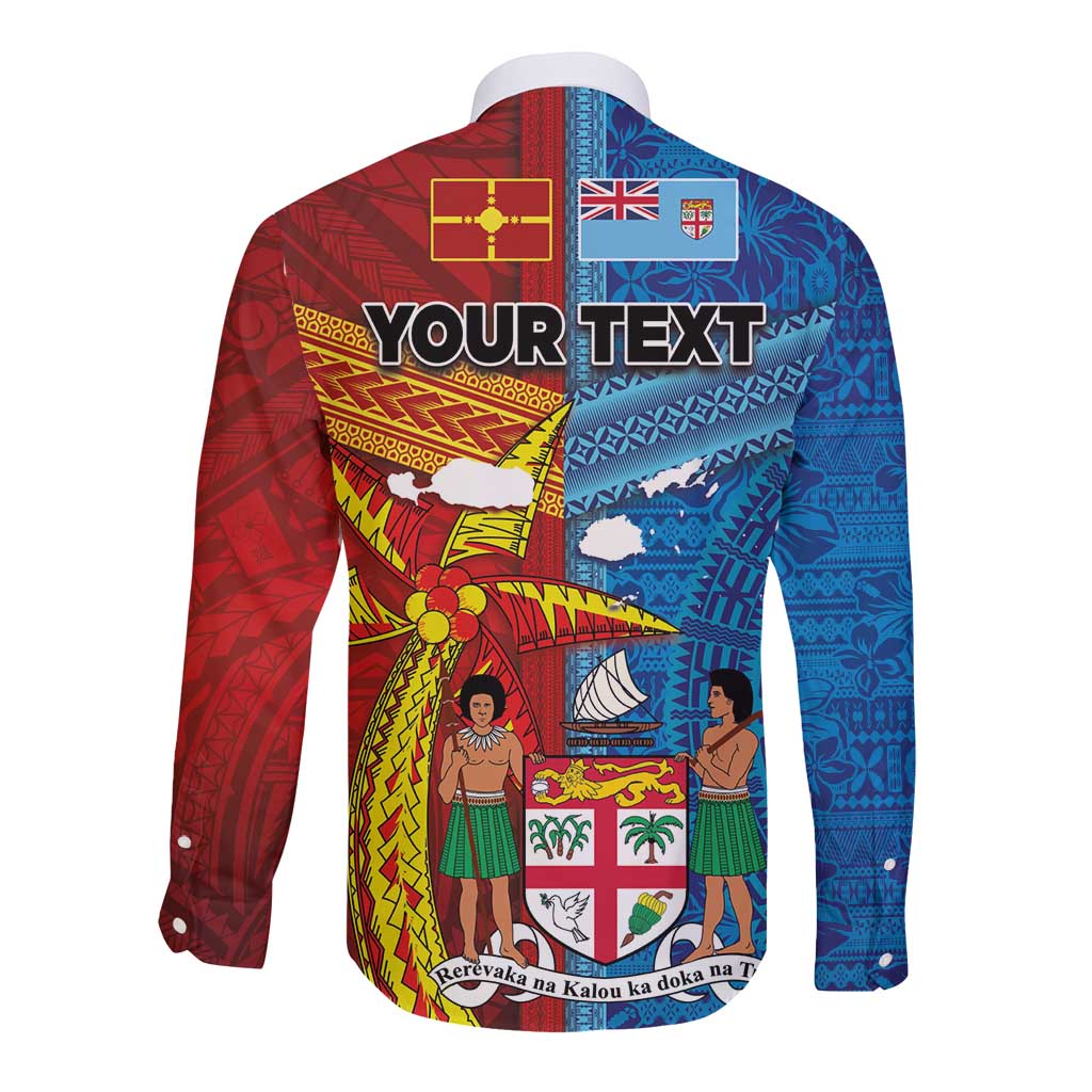 Personalised Fiji and Rotuma Together Long Sleeve Button Shirt Tapa and Pacific Art Pattern with Cultural Emblems Half Style