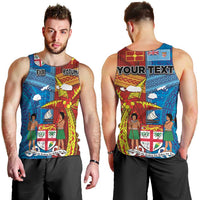 Personalised Fiji and Rotuma Together Men Tank Top Tapa and Pacific Art Pattern with Cultural Emblems Half Style