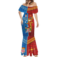 Personalised Fiji and Rotuma Together Mermaid Dress Tapa and Pacific Art Pattern with Cultural Emblems Half Style