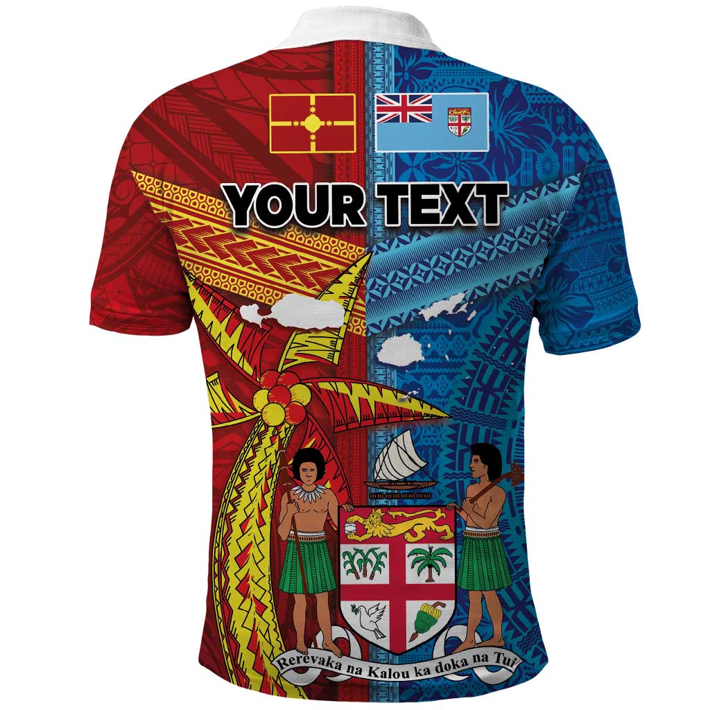 Personalised Fiji and Rotuma Together Polo Shirt Tapa and Pacific Art Pattern with Cultural Emblems Half Style