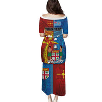 Personalised Fiji and Rotuma Together Puletasi Tapa and Pacific Art Pattern with Cultural Emblems Half Style