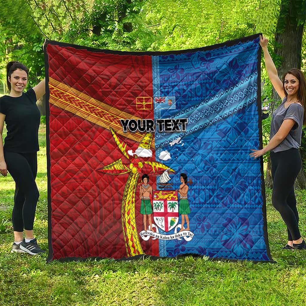 Personalised Fiji and Rotuma Together Quilt Tapa and Pacific Art Pattern with Cultural Emblems Half Style