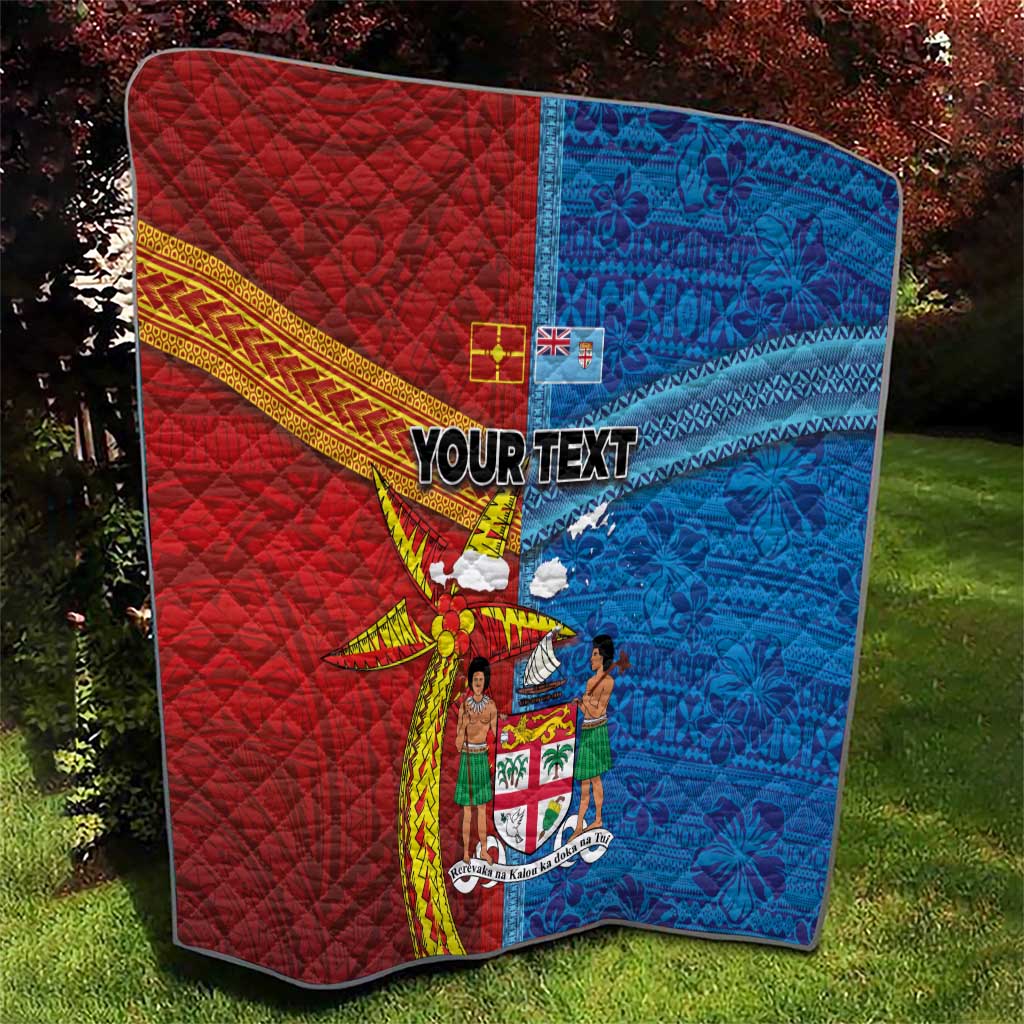 Personalised Fiji and Rotuma Together Quilt Tapa and Pacific Art Pattern with Cultural Emblems Half Style