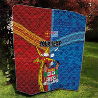 Personalised Fiji and Rotuma Together Quilt Tapa and Pacific Art Pattern with Cultural Emblems Half Style