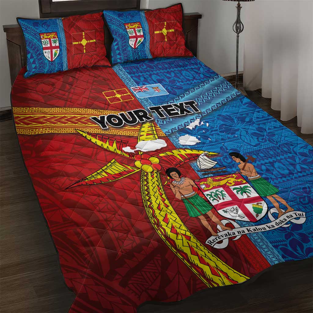 Personalised Fiji and Rotuma Together Quilt Bed Set Tapa and Pacific Art Pattern with Cultural Emblems Half Style